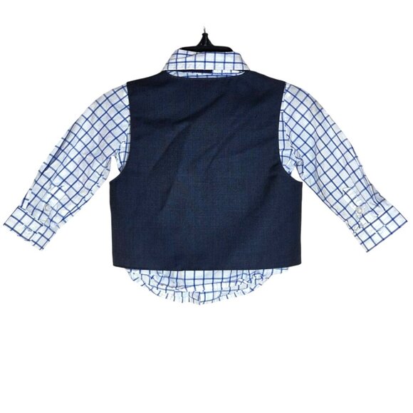 Edgehill Collection Baby Boy's Size 9M Formal Navy Plaid Shirt, Vest, Bowtie Set - Picture 3 of 6